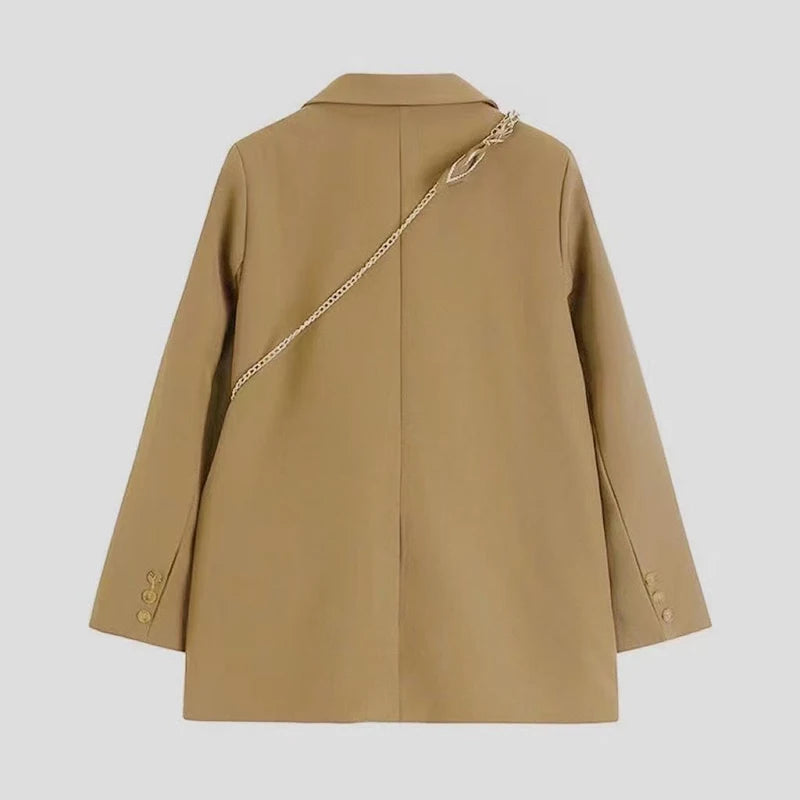 Black Fashion Suit Jacket Women Fashion Double-Breasted Office Ladies Outerwear Y2K Loose Korean Solid Preppy All-Match Coats voguable