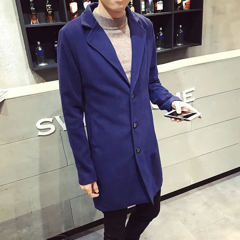 2023 Men Wool Blend Coat Autumn Winter New Casual Long Windbreaker Jacket Male Solid Color Single Breasted Trench Coat Jacket voguable