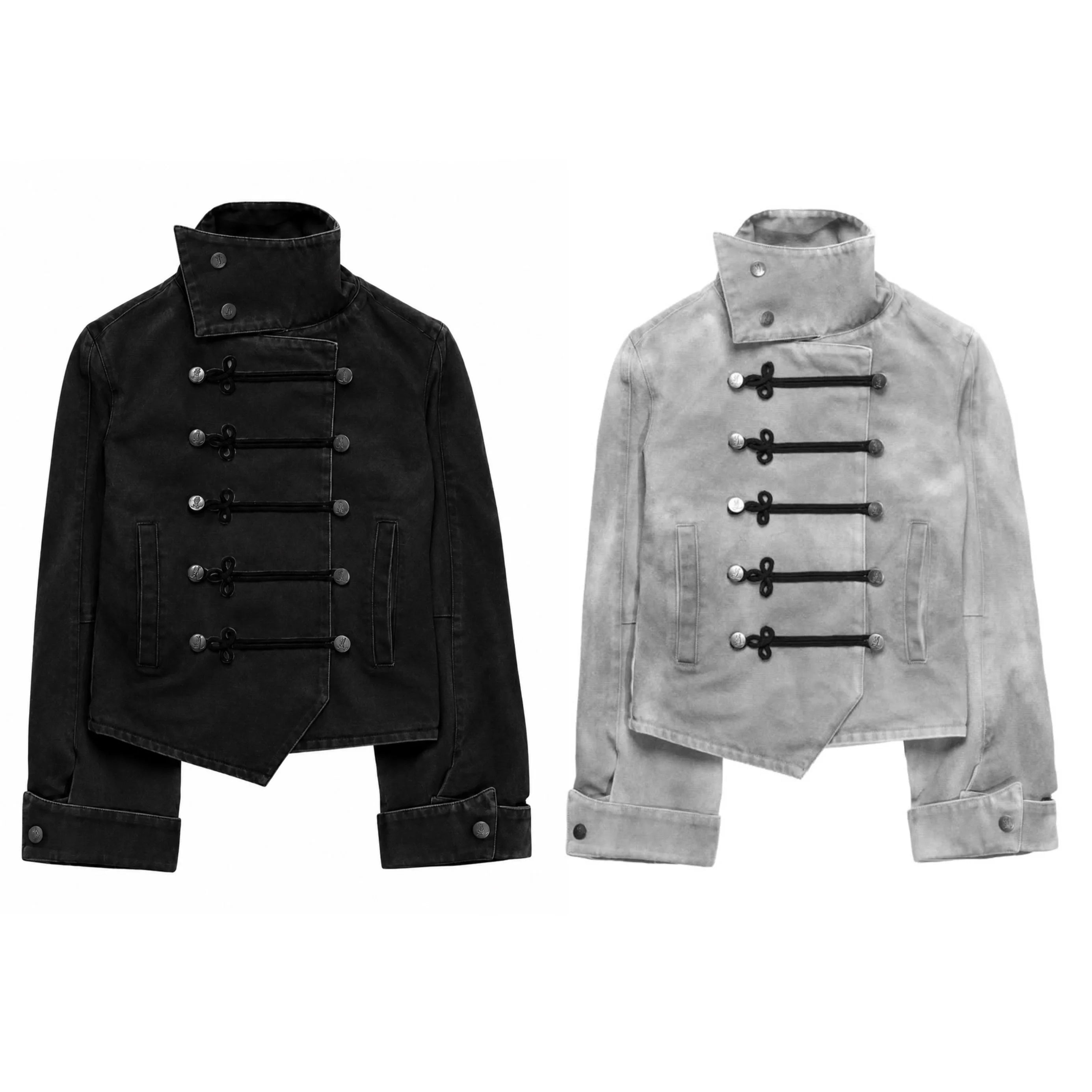 Voguable  Women's Gothic Jacket Retro Washed Canvas Stand Collar Frog Button Y2K Punk Street Coat voguable