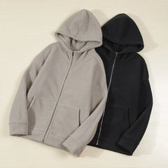 Autumn Winter KPOP Fashion Solid Sweatshirt Harajuku All Match Tops Loose Casual Outerwear Ropa Hombre Cardigan Zipper Hooded voguable