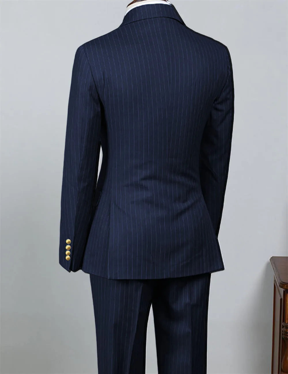 Voguable  2 Piece Black Striped Men's Suit Set Golden double breasted Lapel Jacket Elastic Pants Wedding Part Prom Dinner Wrok Travel voguable