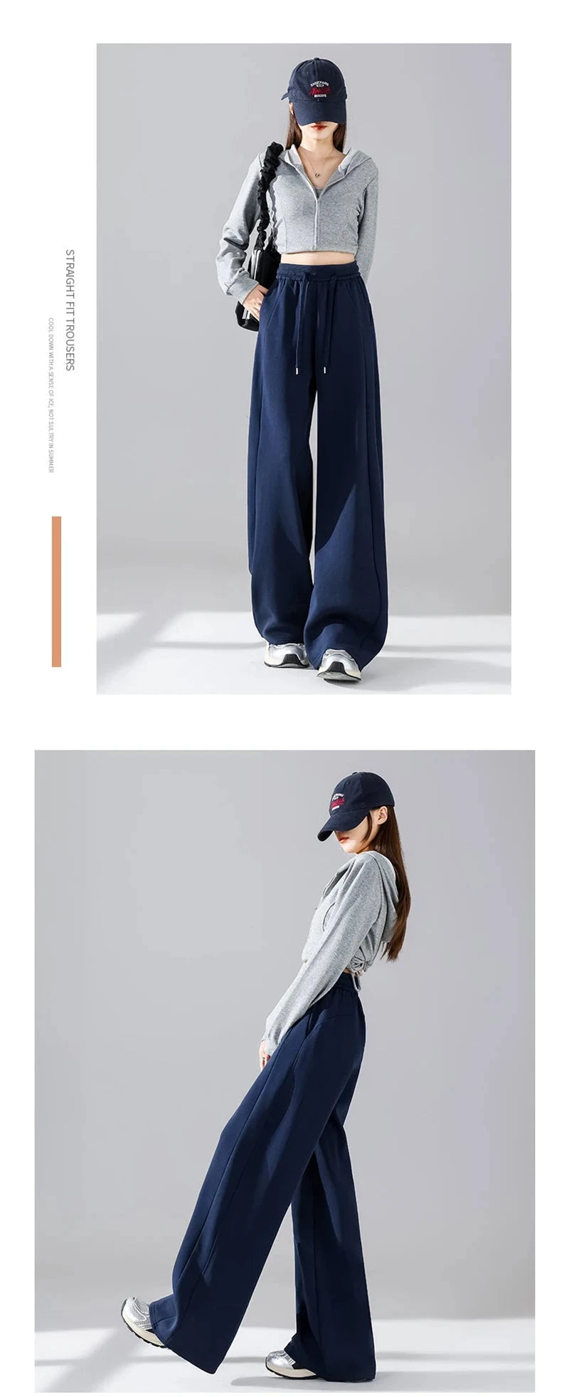 Preppy Style Black Sweatpants Women Vintage High Waist Loose Straight Pant Korean Casual Fall Lace Up Wide Leg Trousers New voguable