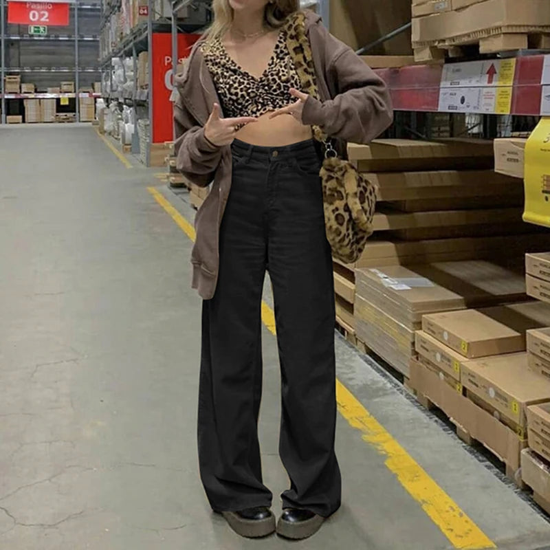 Women High Waist Wide Leg Pants Vintage Corduroy Baggy Trousers Brown Joggers Pants E Girl 90s Aesthetic Girl Sweatpants voguable