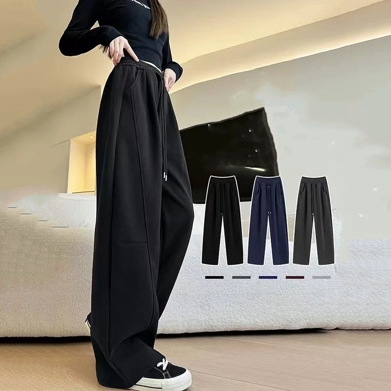 Drawstring Wide Leg Sports Pants Women Autumn Winter Thick Warm Casual Sweatpants Woman Elastic High Waist All Match Trousers voguable