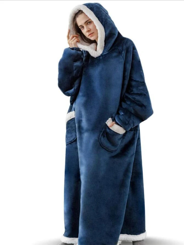 Oversized Hoodie Blanket Women Winter Warm Plush Hoodies Sweatshirt Men Loose Casual Super Long TV Blanket Giant Hoodie Blankets voguable