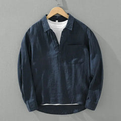 Japanese Retro Long-sleeved Linen Shirt Men's Summer New Loose Pullover Square Collar Shirt Casual Cotton Linen Top Aesthetic voguable