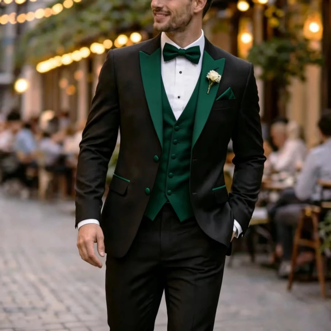 Voguable  Men Suit Black Ivory 3 Pieces Single Button With Lapel For Wedding Birthday Banquet Party Business Work Office Jacket Vest Pant voguable