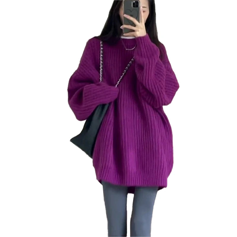 Women's Cable Knit Sweater Pullover Long Sleeve Mock Neck Jumper Top Loose-fit Slouchy Cozy Knitwear Autumn Winter Casual Outfit voguable