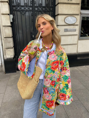 Vintage Print Thick Cotton Jacket Women Loose Flare Sleeve Autumn Winter Jacket Female Fashion O-Neck Ladies Outwear New voguable