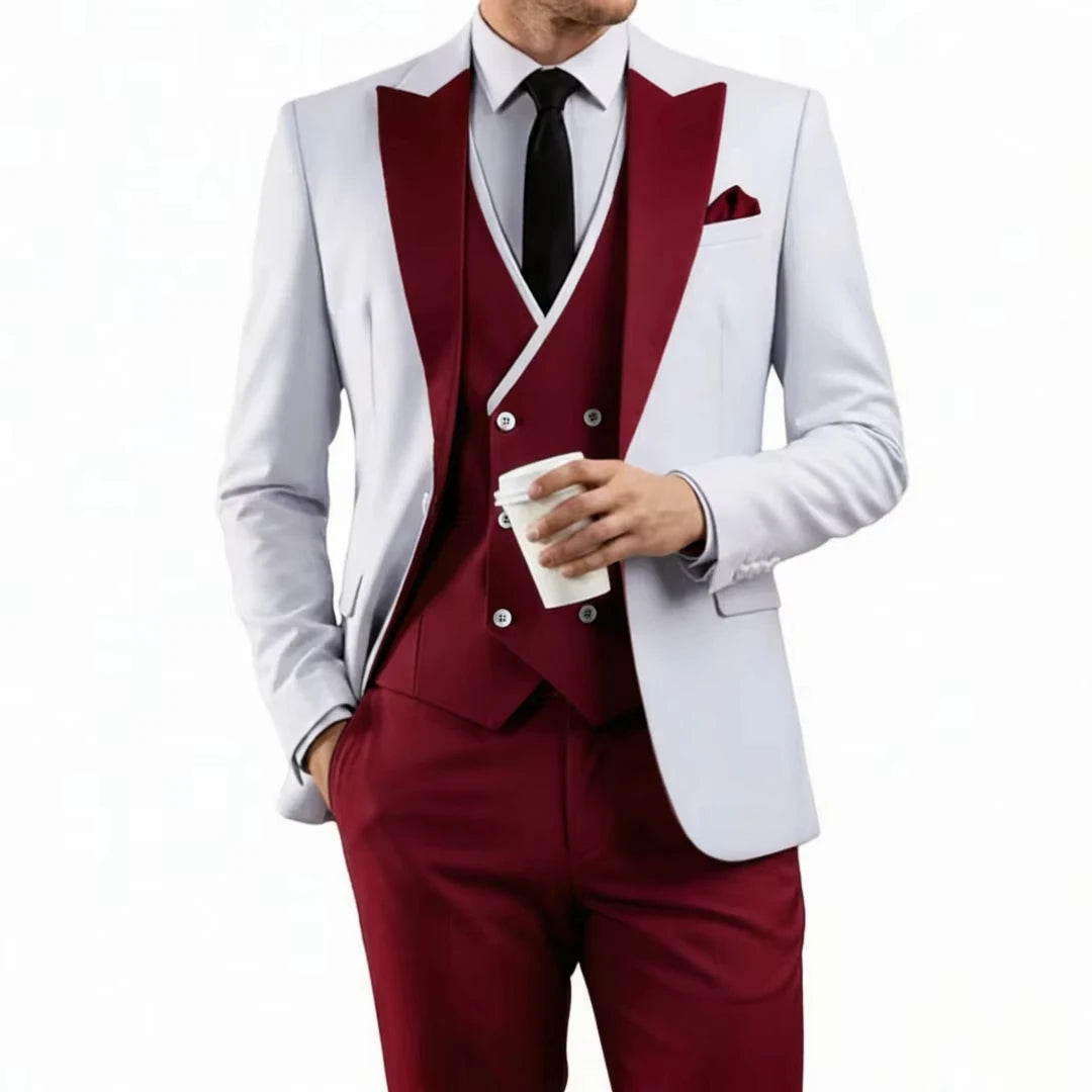 Voguable  Men Suit Sky Blue White 3 Pieces With Lapel For Wedding Groom Party Prom Birthday Banquet Business Work Set Jacket Vest Pant voguable
