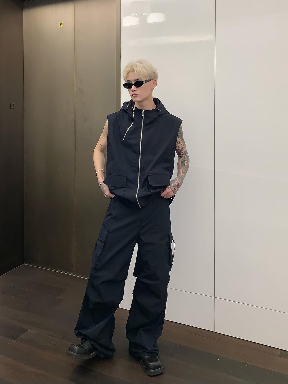Sleeveless Hooded Nylon Jacket & Cargo Pants mysite