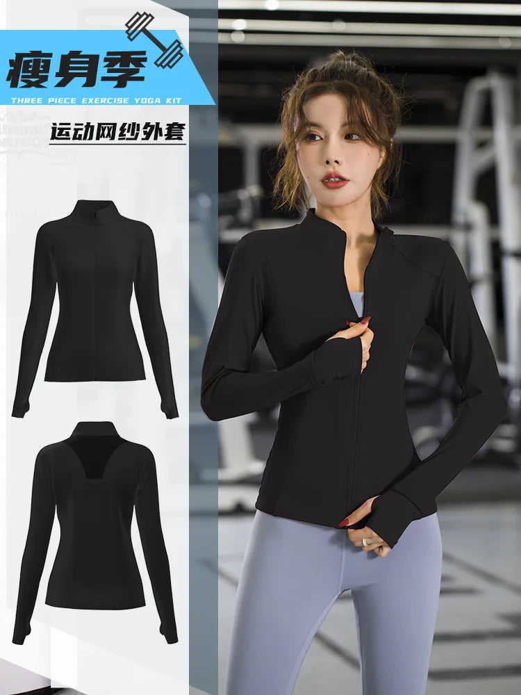 Women Sport Jacket Zipper Yoga Coat Clothes Quick Dry Fitness Jacket Running Hoodies Thumb Hole Sportwear Gym Workout Hooded Top voguable