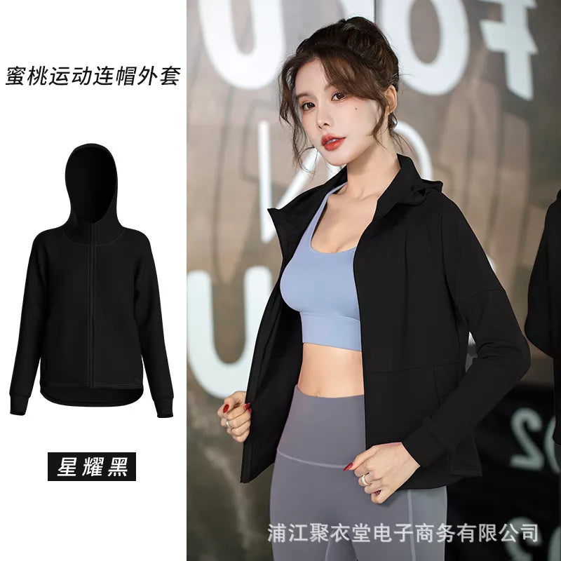 Women Sport Jacket Zipper Yoga Coat Clothes Quick Dry Fitness Jacket Running Hoodies Thumb Hole Sportwear Gym Workout Hooded Top voguable