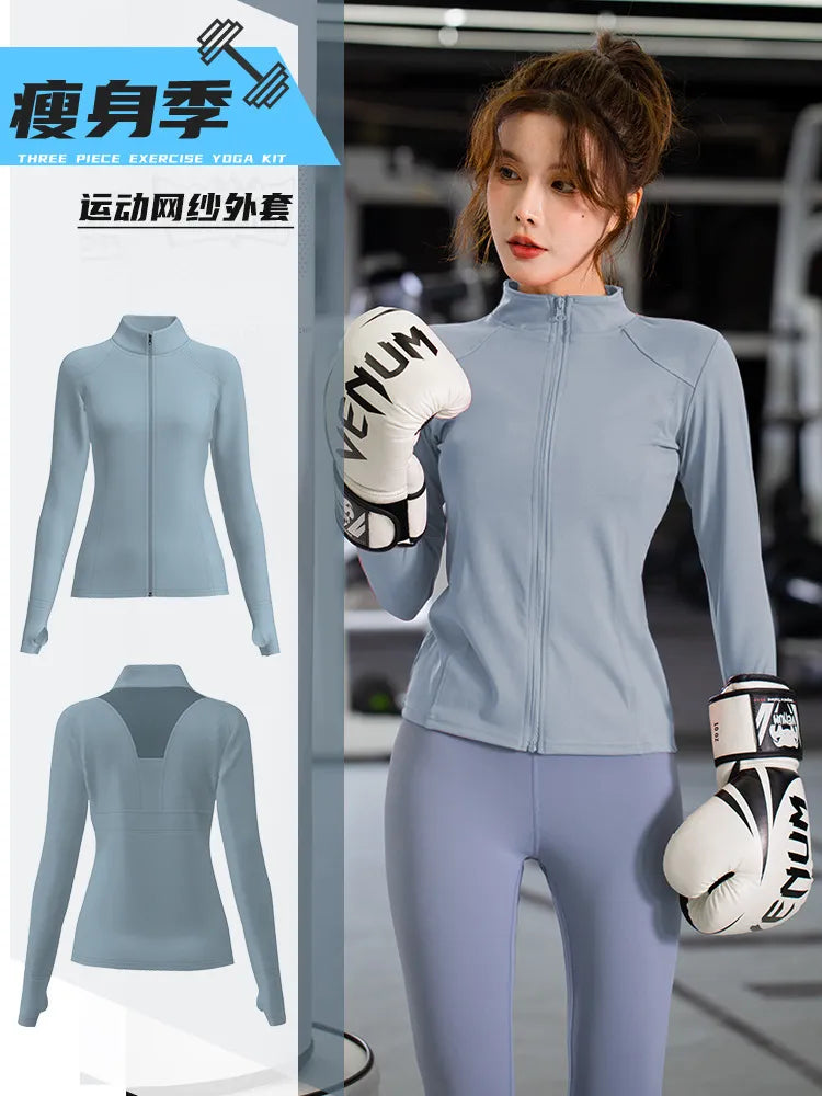 Women Sport Jacket Zipper Yoga Coat Clothes Quick Dry Fitness Jacket Running Hoodies Thumb Hole Sportwear Gym Workout Hooded Top voguable