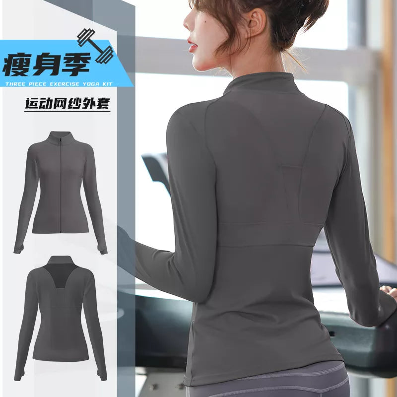 Women Sport Jacket Zipper Yoga Coat Clothes Quick Dry Fitness Jacket Running Hoodies Thumb Hole Sportwear Gym Workout Hooded Top voguable