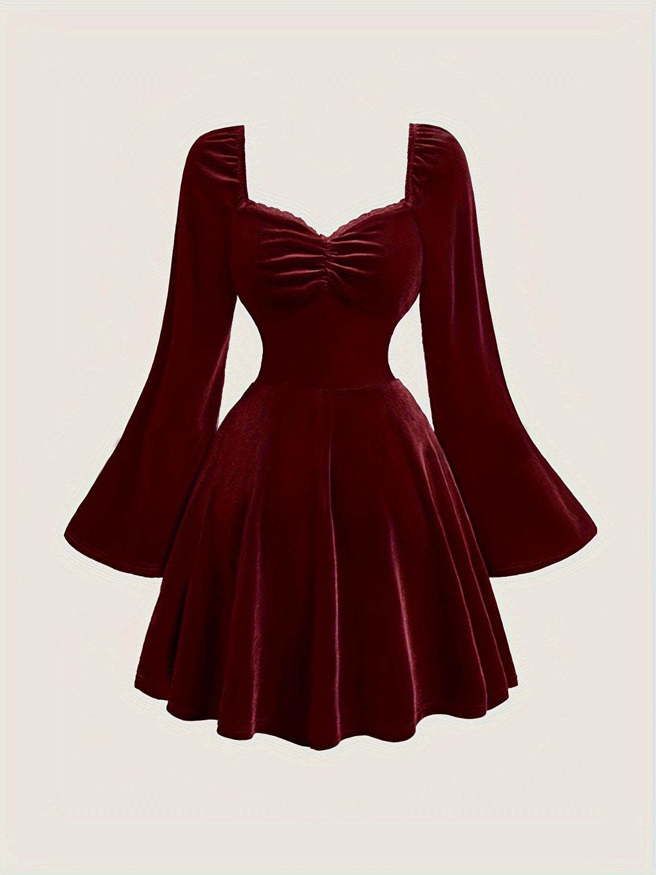 Velvet Elegant V-Neck Long Sleeve Dress - Pleated with Lace Detail, Perfect for Fall/Winter Parties & Banquets voguable
