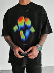 Men'S Abstract Figure& Letter Print Short Sleeve Round Neck T-Shirt gotmes-shop