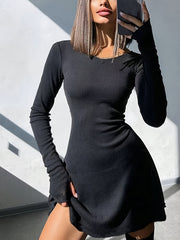 [High Stretch V-Neck Dress] Elegant Polyester Women's Dress With V-Neck, Adjustable Tie Back, High Stretch Fabric, Spring/Autumn Fashion voguable