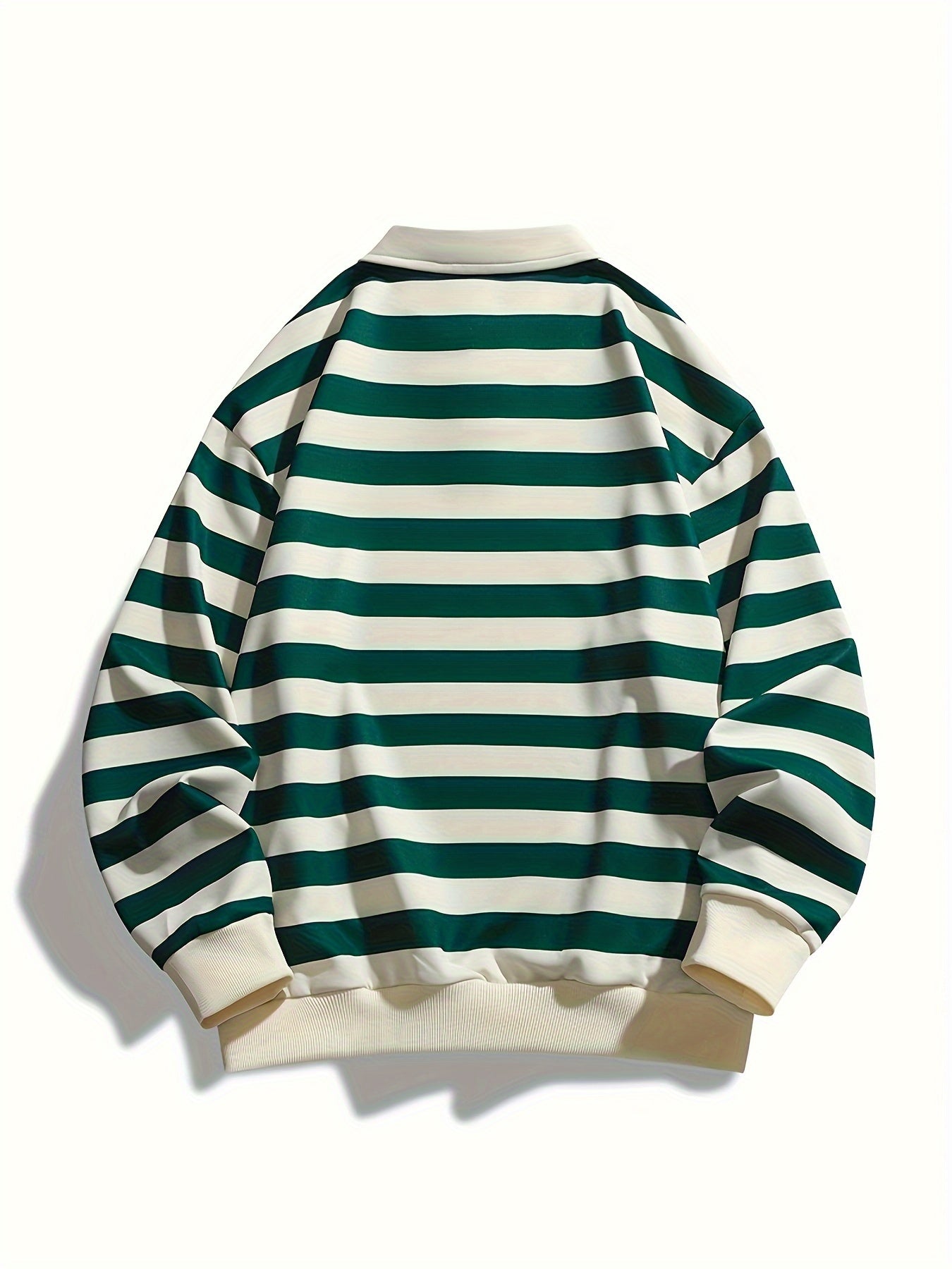 [Regular Fit Striped Polo Shirt] Men's Striped Long Sleeve Polo Shirt, Casual Style, Polyester Fabric, Regular Fit, Knitted, Crew Neck, No Detail, Regular Type, Sportswear T-Shirt voguable