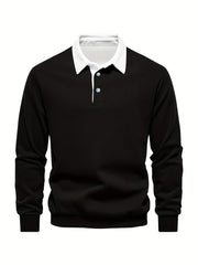 [Cozy Long Sleeve Shirt Button-Up] Men's Casual Long Sleeve Shirt with Plush Pearl Fabric - Cozy, Button-Up, Solid Red with White Collar, Perfect for Fall & Winter, Leisure Attire|Buttonup Design|Comfortable Fit, Shirt Plus S gotmes-shop