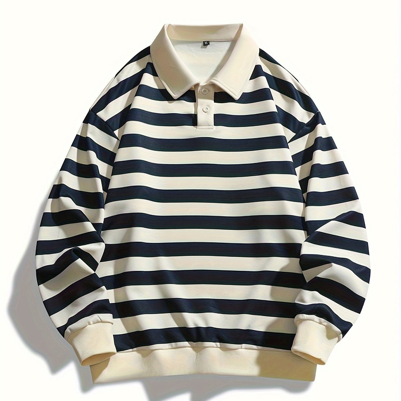 [Regular Fit Striped Polo Shirt] Men's Striped Long Sleeve Polo Shirt, Casual Style, Polyester Fabric, Regular Fit, Knitted, Crew Neck, No Detail, Regular Type, Sportswear T-Shirt voguable