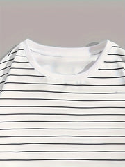 Men's Simple Black Striped Print Long Sleeve T-Shirt, Versatile for Spring/Autumn, Casual Round Neck, Polyester Fabric, Regular Fit, Adult Size gotmes-shop