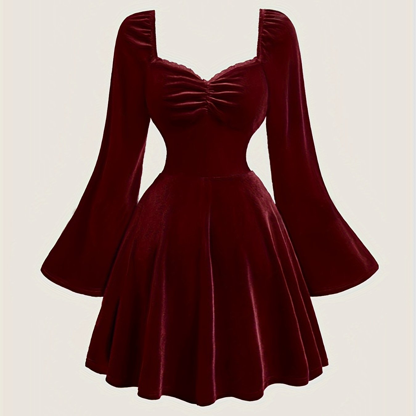 Velvet Elegant V-Neck Long Sleeve Dress - Pleated with Lace Detail, Perfect for Fall/Winter Parties & Banquets voguable