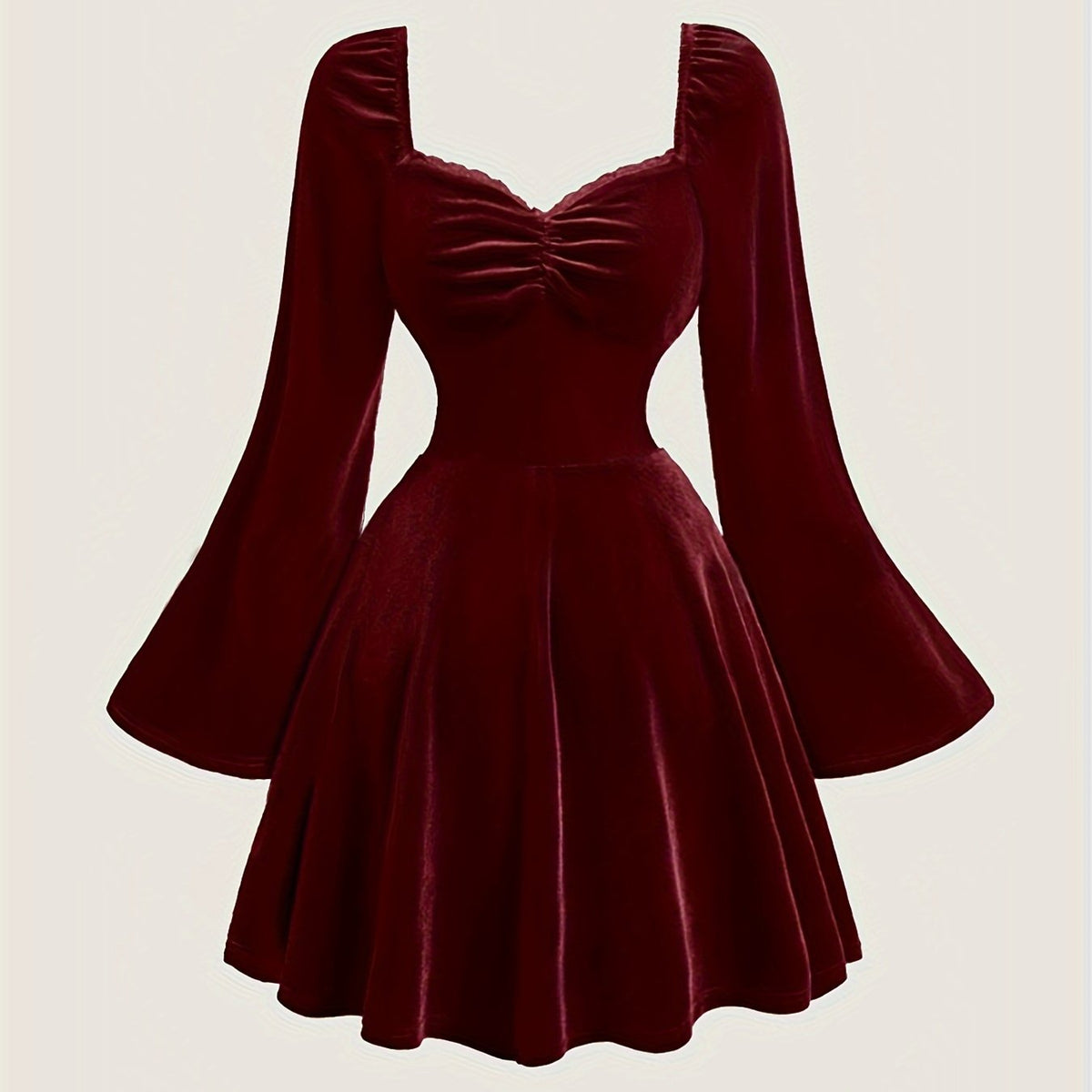 Velvet Elegant V-Neck Long Sleeve Dress - Pleated with Lace Detail, Perfect for Fall/Winter Parties & Banquets voguable