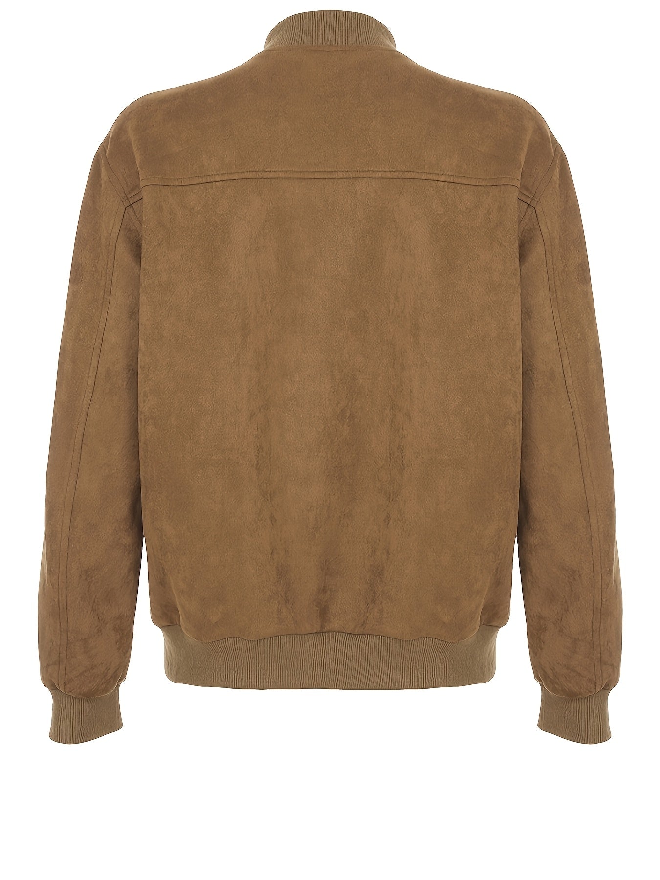 Women's Vintage-Inspired Brown Faux Suede Jacket - Cozy Zip-Up Bomber with Pockets, Stand Collar, Long Sleeves for Fall & Winter Streetwear voguable