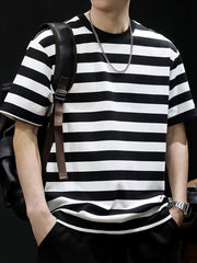 Men's Striped T-shirt, Casual Short Sleeve Crew Neck Tee, Men's Clothing for Outdoor gotmes-shop