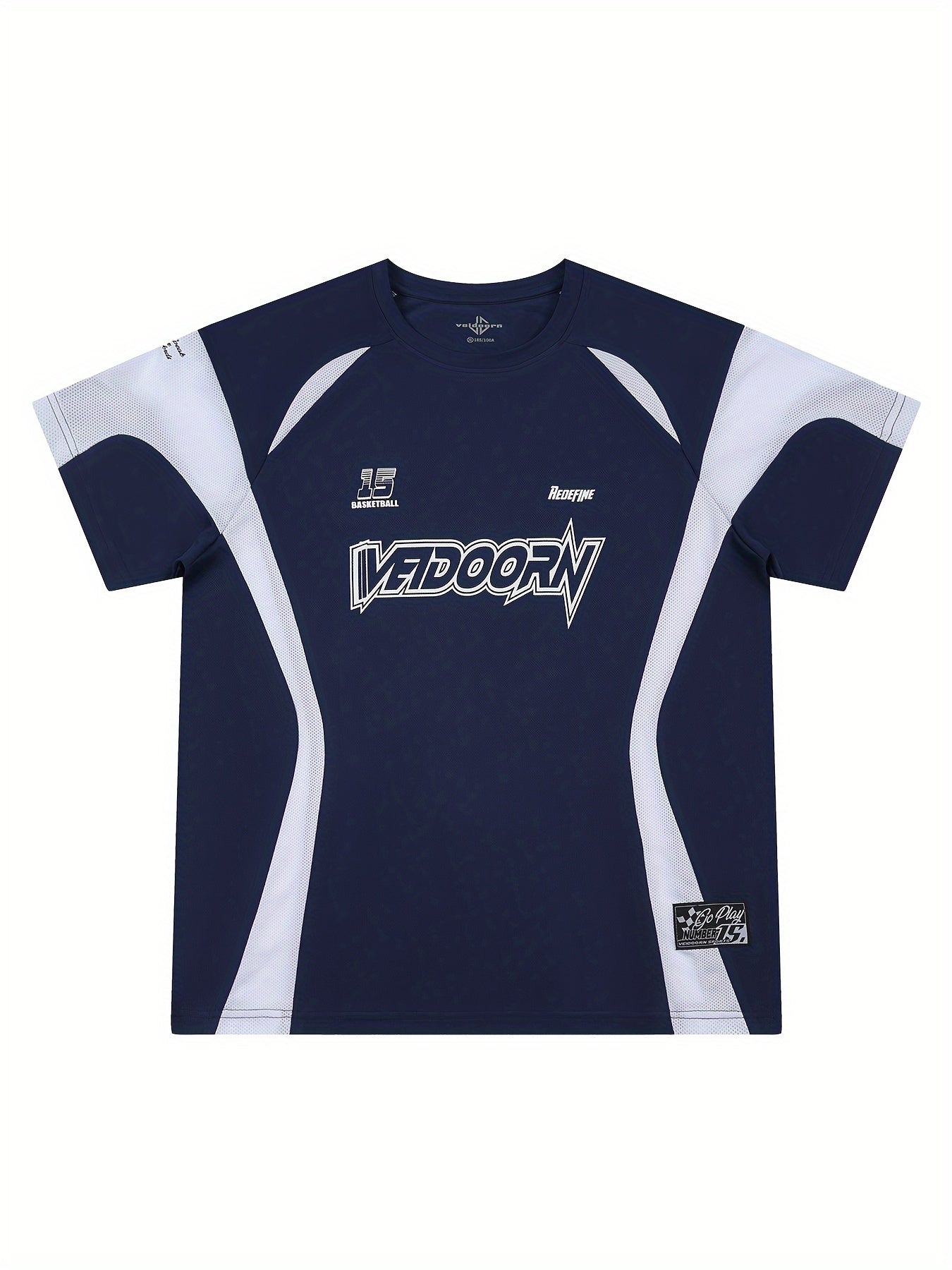 [Short Sleeve Breathable T-Shirt] VEIDOORN Men's Athletic T-Shirt - Breathable Polyester, Crew Neck, Short Sleeve with Geometric Design for Basketball & Sports - Summer Casual Wear voguable