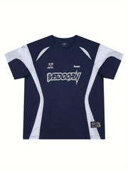 [Short Sleeve Breathable T-Shirt] VEIDOORN Men's Athletic T-Shirt - Breathable Polyester, Crew Neck, Short Sleeve with Geometric Design for Basketball & Sports - Summer Casual Wear voguable