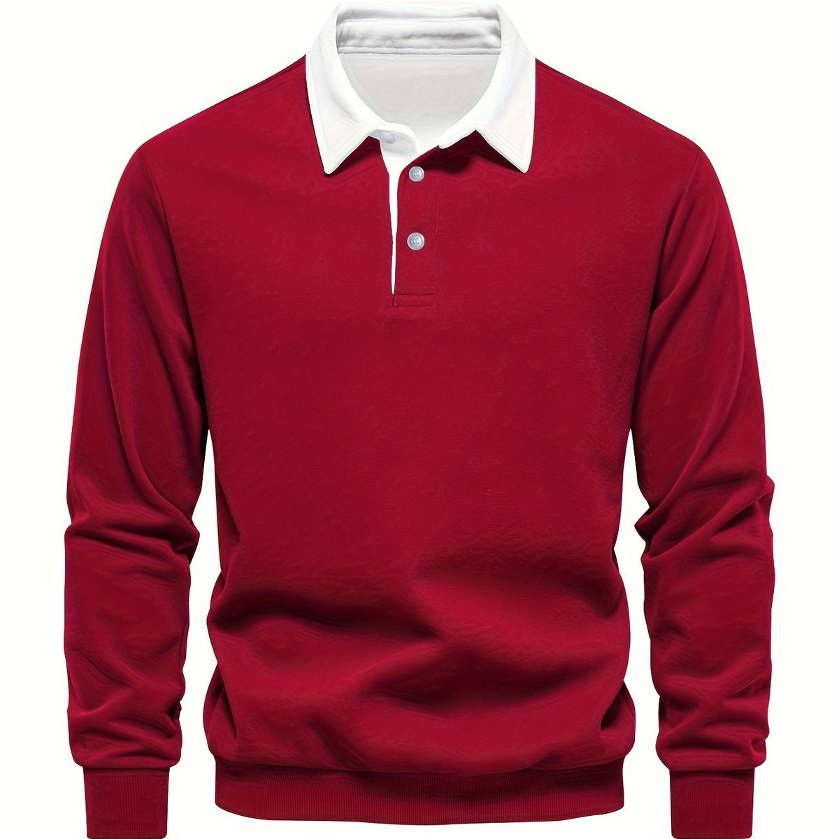 [Cozy Long Sleeve Shirt Button-Up] Men's Casual Long Sleeve Shirt with Plush Pearl Fabric - Cozy, Button-Up, Solid Red with White Collar, Perfect for Fall & Winter, Leisure Attire|Buttonup Design|Comfortable Fit, Shirt Plus S gotmes-shop