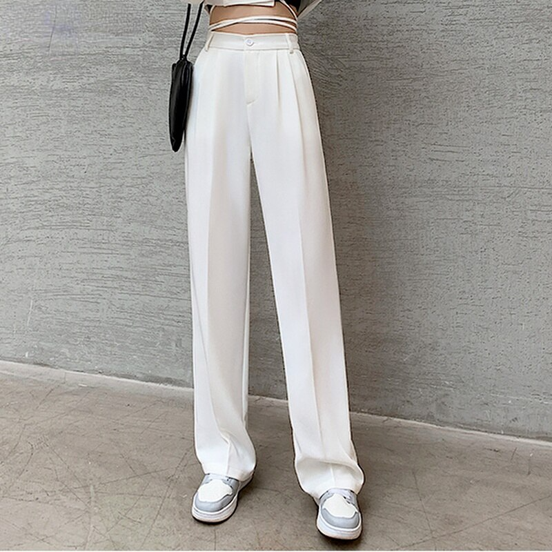 voguable Casual High Waist Loose Wide Leg Pants for Women Spring Autumn New Female Floor-Length White Suits Pants Ladies Long Trousers voguable