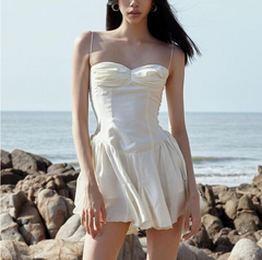 Bomblook 2021 Solid Charmeuse Bandage Backless Sleeveless Shirring Lace-up Dress Summer Women Woods Elves Style Streetwears voguable