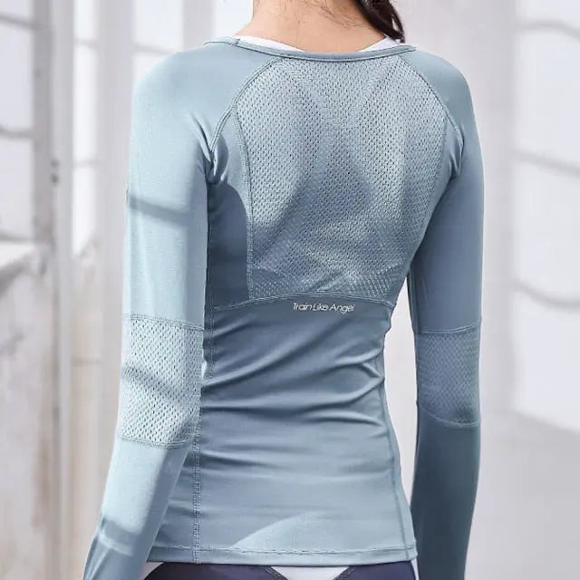 2021 New Blue Black Rose Sports Tops Gym Women Fitness T Shirt Woman Long Sleeve Yoga Top Mesh Womens Gym Tops Sport Wear Women voguable