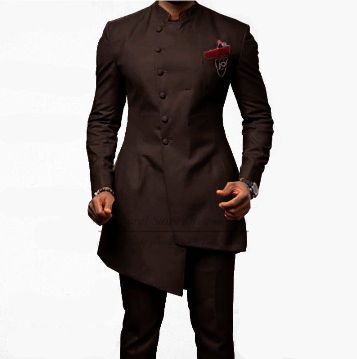 Voguable Brown Jodhpuri Suit with Stand Collar 2 Piece Formal Wedding Groom Tuxedo Male Fashion Jacket Pants New Arrival voguable