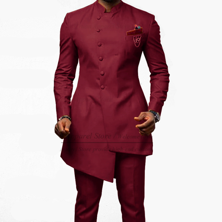 Voguable Brown Jodhpuri Suit with Stand Collar 2 Piece Formal Wedding Groom Tuxedo Male Fashion Jacket Pants New Arrival voguable
