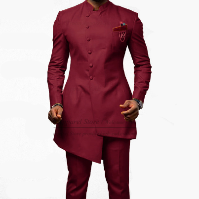 Voguable Brown Jodhpuri Suit with Stand Collar 2 Piece Formal Wedding Groom Tuxedo Male Fashion Jacket Pants New Arrival voguable