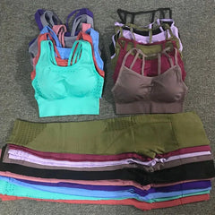 24 Color 2pc/Set Sports Suits Seamless Yoga Set Women Fitness Clothing Sportswear Gym Leggings Padded Push-up Strappy Sports Bra voguable