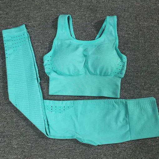 24 Color 2pc/Set Sports Suits Seamless Yoga Set Women Fitness Clothing Sportswear Gym Leggings Padded Push-up Strappy Sports Bra voguable