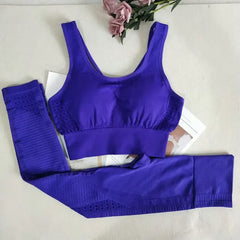 24 Color 2pc/Set Sports Suits Seamless Yoga Set Women Fitness Clothing Sportswear Gym Leggings Padded Push-up Strappy Sports Bra voguable