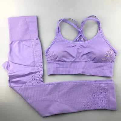 24 Color 2pc/Set Sports Suits Seamless Yoga Set Women Fitness Clothing Sportswear Gym Leggings Padded Push-up Strappy Sports Bra voguable