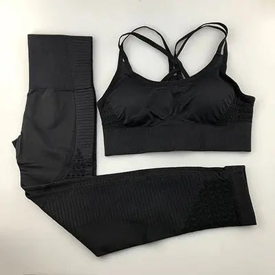 24 Color 2pc/Set Sports Suits Seamless Yoga Set Women Fitness Clothing Sportswear Gym Leggings Padded Push-up Strappy Sports Bra voguable