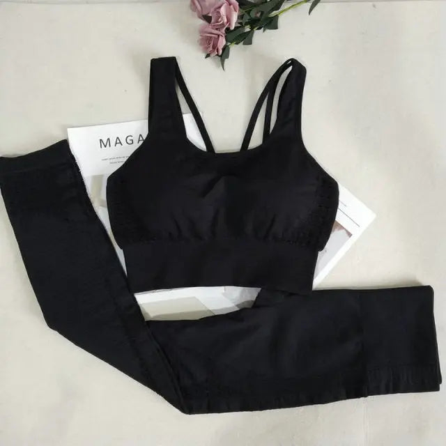 24 Color 2pc/Set Sports Suits Seamless Yoga Set Women Fitness Clothing Sportswear Gym Leggings Padded Push-up Strappy Sports Bra voguable