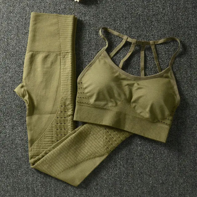 24 Color 2pc/Set Sports Suits Seamless Yoga Set Women Fitness Clothing Sportswear Gym Leggings Padded Push-up Strappy Sports Bra voguable