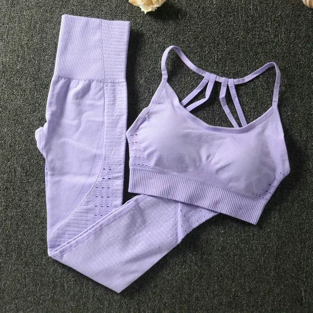 24 Color 2pc/Set Sports Suits Seamless Yoga Set Women Fitness Clothing Sportswear Gym Leggings Padded Push-up Strappy Sports Bra voguable