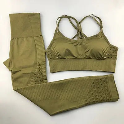24 Color 2pc/Set Sports Suits Seamless Yoga Set Women Fitness Clothing Sportswear Gym Leggings Padded Push-up Strappy Sports Bra voguable