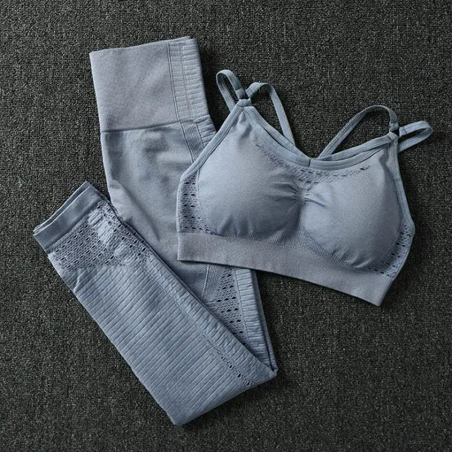 24 Color 2pc/Set Sports Suits Seamless Yoga Set Women Fitness Clothing Sportswear Gym Leggings Padded Push-up Strappy Sports Bra voguable