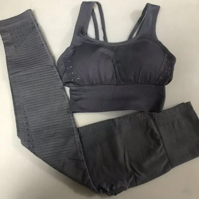 24 Color 2pc/Set Sports Suits Seamless Yoga Set Women Fitness Clothing Sportswear Gym Leggings Padded Push-up Strappy Sports Bra voguable